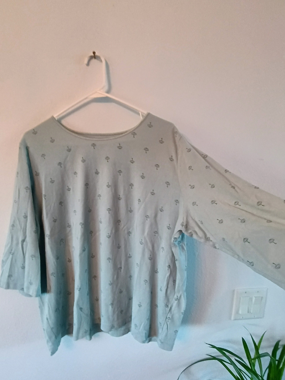 CJ Banks 2X Mint Green Umbrella Print 3/4 Sleeve Cotton Tee Plus Size Casual Top
